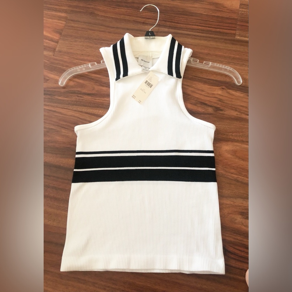 Maeve White Ribbed Tank with Black Stripes